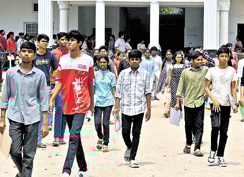 Candidates who appeared for POLYCET are seen exiting their examinination halls in Secunderabad 