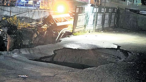 The sinkhole that formed on Bore Bank Road on Wednesday evening.