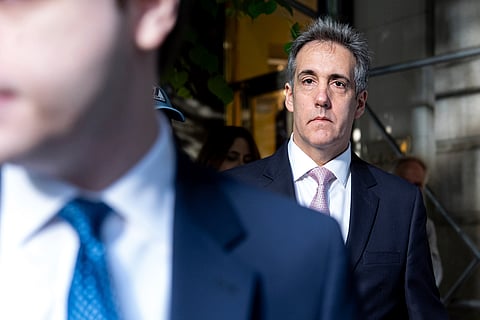 Michael Cohen leaves his apartment building on his way to Manhattan criminal court, Monday, May 13, 2024, in New York.