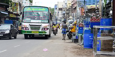 Encroachments and haphazard parking create chaos on Quaide E Millath Road in Tiruchy on Thursday