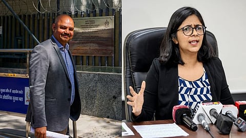 Bhibhav Kumar, Kejriwal's Private Secretary (R), AAP Rajya Sabha MP Swati Maliwal.