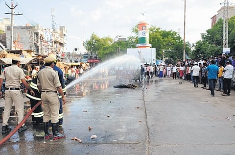 Police personnel conducting a mock drill in Prakasam district