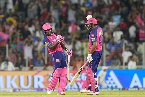 The Rajasthan Royals batsmen celebrate the victory (Photo | IPL)