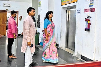 BJP’s Bhubaneswar MP candidate Aparajita Sarangi at the strong room at BJB College in Bhubaneswar