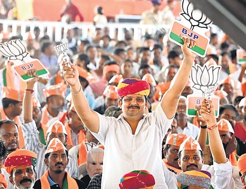 BJP workers, at the PM’s election rally on Wednesday
