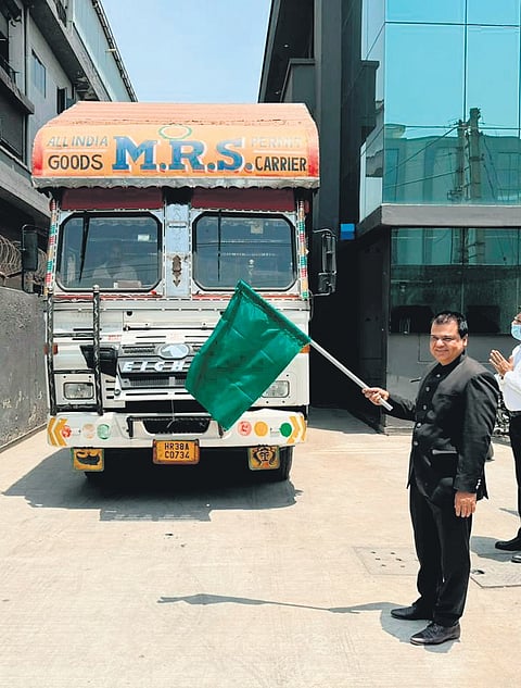 On Monday, Praveen Prakash highlighted that the process of transporting school bags from the manufacturing unit in Noida, Uttar Pradesh.
