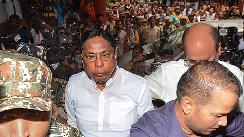 Jharkhand Minister Alamgir Alam is produced in a court in Ranchi, Thursday, May 16, 2024. ED arrested Alamgir Alam Wednesday in connection with uncounted cash recovered from his secretary Sanjeev Lal's residence.