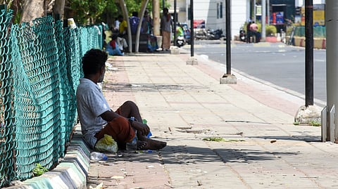A pavement dweller at Tiruchy railway junction on Wednesday