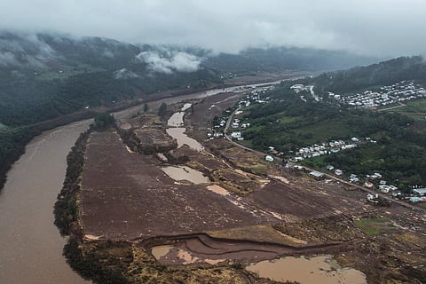 Aerial view of flooding in Mucu, Rio Grande do Sul state, Brazil, taken on May 10, 2024.