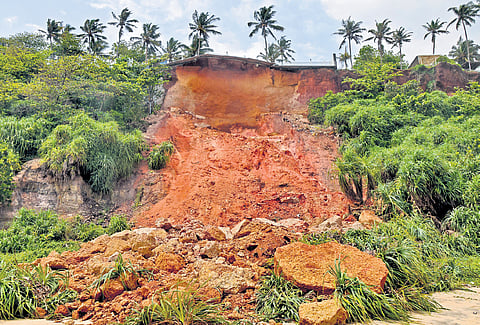 The portion of the cliff that collapsed near Edava beach in Varkala