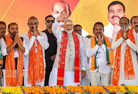 BJP workers, at the PM’s election rally on Wednesday