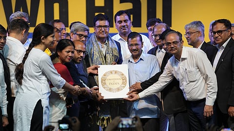 Delhi Chief Minister Arvind Kejriwal at Adhivakta Sammelan organised by the AAP legal cell.