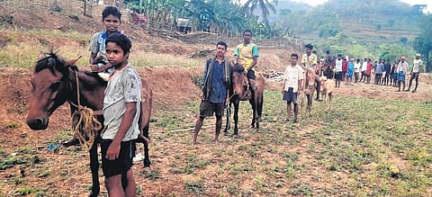 PVTG tribals staging a protest in Ananthagiri mandal of ASR district