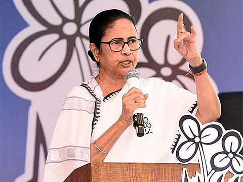TMC supremo and West Bengal CM Mamata Banerjee during a public meeting for Lok Sabha polls, in Bashirhat, Tuesday, May 21, 2024. 