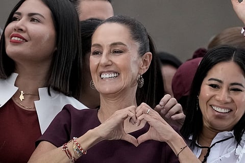 Presidential candidate Claudia Sheinbaum gestures during her closing campaign rally at the Zocalo in Mexico City, Wednesday.