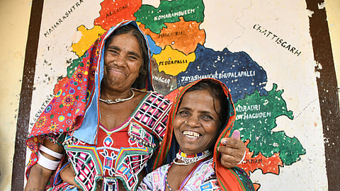 Lambada women pose after casting their votes in Bodakonda thanda, Bhongir Lok Sabha segment.