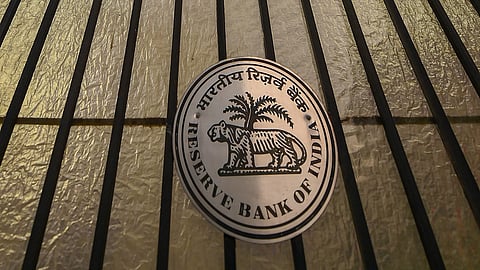 The RBI logo seen on the gate of its office in Mumbai.