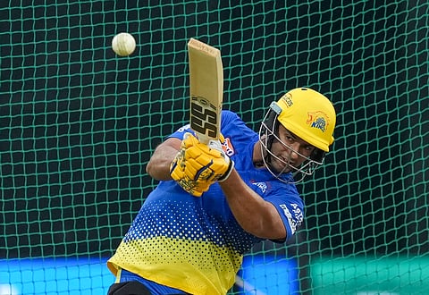 Chennai's Shivam Dube at practice on Friday (Photo | PTI)