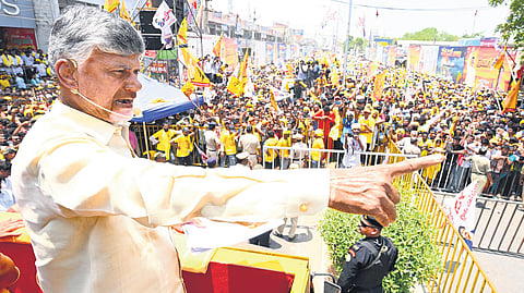 TDP supremo N Chandrababu Naidu during Praja Galam meeting at Darsi.