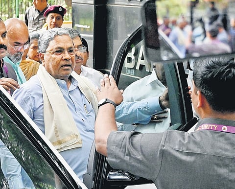 Chief Minister Siddaramaiah arrives to address the media in Bengaluru on Monday