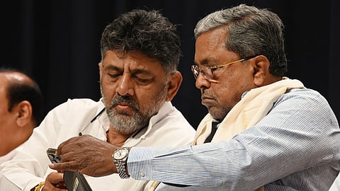 Karnataka Chief Minister Siddaramaiah with Deputy Chief Minister DK Shivakumar 