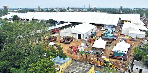 A bird’s eye view of the swearing-in ceremony venue at Kesarapalli IT Park near Gannavaram. 