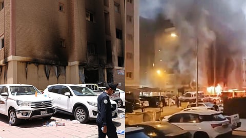 Smoke billows after a fire broke out in a building, in Mangaf, Kuwait, Wednesday, June 12, 2024.