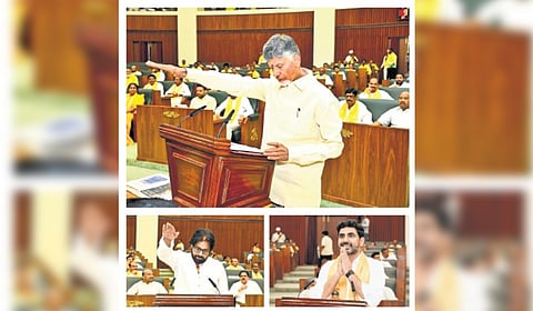 CM Naidu, Dy CM Pawan Kalyan and Minister Nara Lokesh take oath as MLAs.