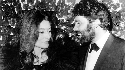 French actress Anouk Aimée poses with her husband, Lyricist Pierre Baruch, in Hollywood on February 1967.