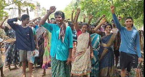 Tribals of Konda Mamidivalasa in Mentada mandal of Vizianagaram district stage a dharna demanding restoration of power supply to their village.