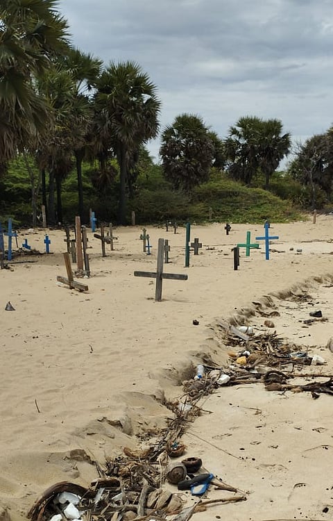 High tide in sea caused soil erosion at the coastal area in Kanirajapuram village near Sayalkudi in Ramanathapuram