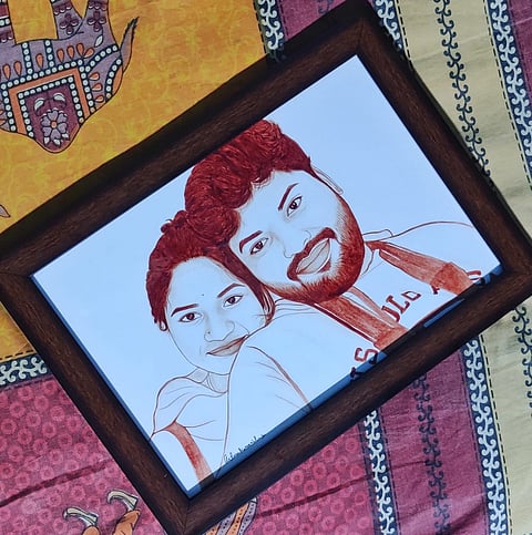 Portrait made out of blood.