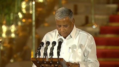 The former member of the Karnataka Legislative Assembly and a first-timer in the Parliament, V. Somanna takes oath. 