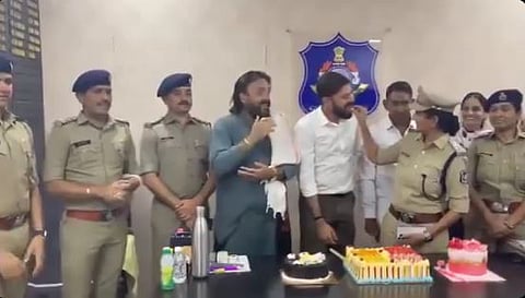 A birthday celebration for BJP leader Himanshu Chauhan inside a police station in Gujarat.