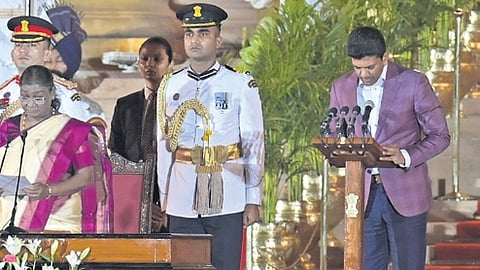 TDP MP Pemmasani Chandra Sekhar takes oath as the Union Minister of State in New Delhi 