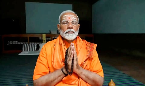 Prime Minister Narendra Modi ending his meditation at the memorial