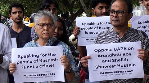 Protests to oppose UAPA on Arundhati Roy and Sheikh Showkat Hussian.