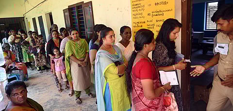 Women voters who lined up to cast their votes in Kovalam assembly segment, under Thiruvananthapuram Lok Sabha constituency, on April 26.