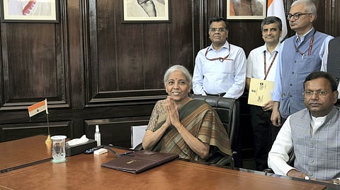 Nirmala Sitharaman seen when she assumed charge as Finance Minister in Modi 3.0, at the South Block, in New Delhi.
