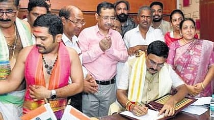 B Srinivasa Varma takes charge as the Union Minister of State for Heavy Industries & Steel in New Delhi 