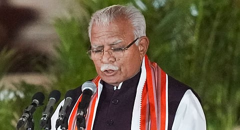 BJP MP Manohar Lal Khattar takes oath as minister during the swearing-in ceremony of new Union government, at Rashtrapati Bhavan in New Delhi, Sunday, June 9, 2024.