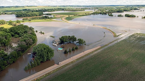 South Cedar Street is underwater after days of heavy rain led to flooding in the area, Saturday, June 22, 2024