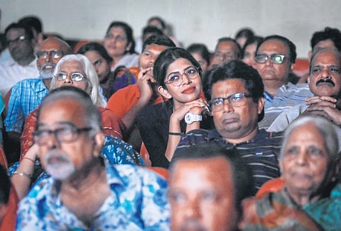 Audience watching ‘Maya Miriga’ on the first day of the Bhubaneswar Film Festival at Jayadev Bhawan on Friday