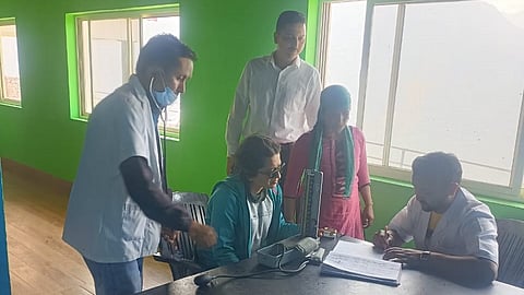 A rescued trekker being given medical attention in Uttarkashi  on Wednesday.