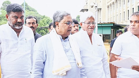 Chief Minister Siddaramaiah arrives for the cabinet meeting at Vidhana Soudha in Bengaluru on Thursday