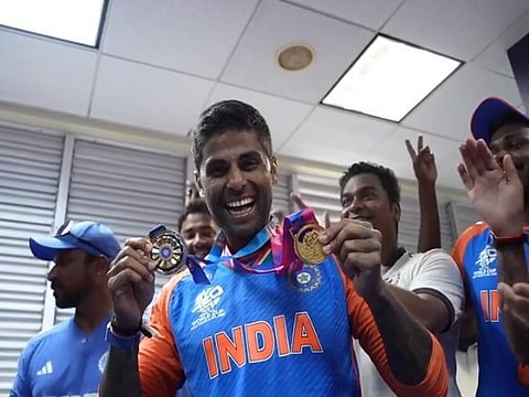 T20 WC: Jay Shah presents Suryakumar Yadav with 'Fielder of the Match' award after win over South Africa.