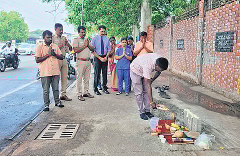 The foundation stone for the construction of the police outpost was laid at the Government Dental College hostel on Monday
