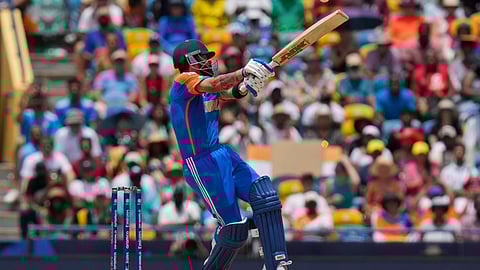 India's Virat Kohli bats during the ICC Men's T20 World Cup final cricket match between India and South Africa at Kensington Oval in Bridgetown, Barbados.