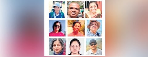 From top left: Asha Sudhakar, Vinayak and Sujata Mungurwadi, Chitra Pranit, Anita Rangappa, Venkatesh Prasad, Sindhu Vakelam, Padmini Hegde and
Padmanabha KP