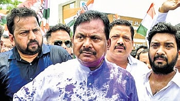 OPCC president Sarat Pattanayak covered in ink on Friday 